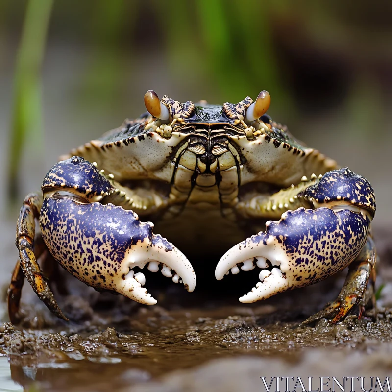 Detailed View of Crab in Muddy Habitat AI Image