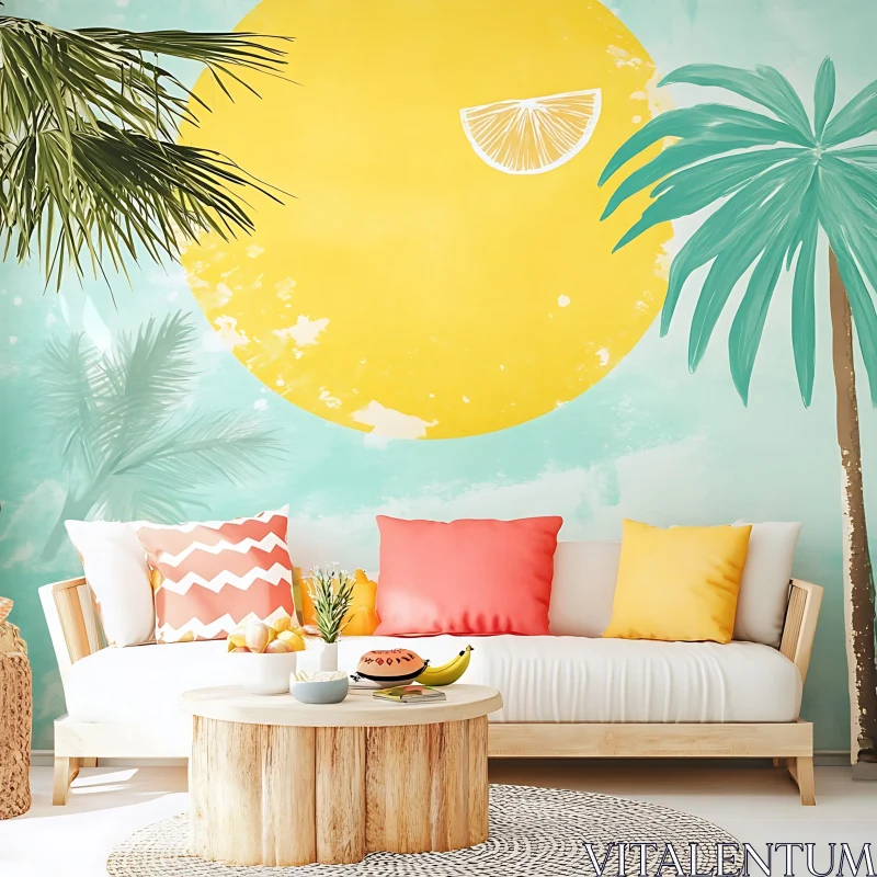 AI ART Summer Interior with Tropical Mural