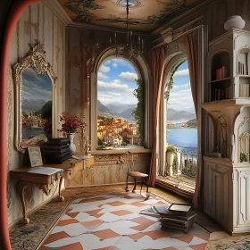 Vintage Room with Lake Landscape