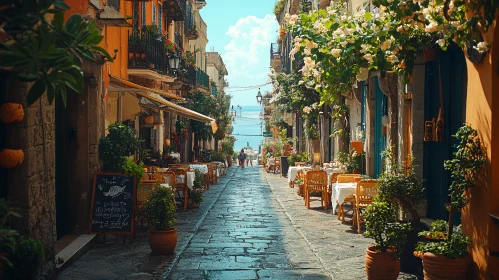 Picturesque Street Scene with Ocean View