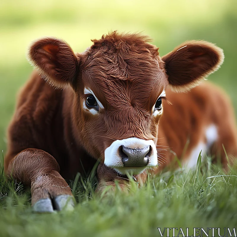 Cute Calf in Meadow AI Image