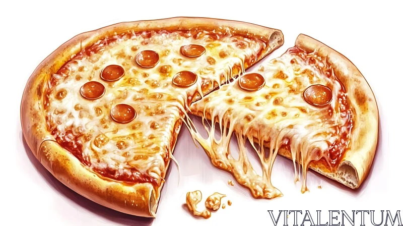 Pepperoni Pizza with Stretchy Cheese Pull AI Image