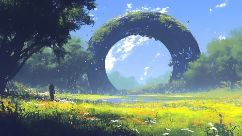 Lush Field and Enigmatic Portal Artwork