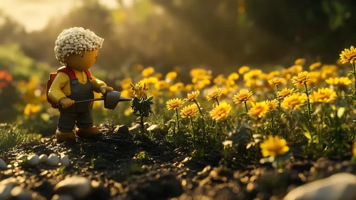 A Toy in a Field of Flowers