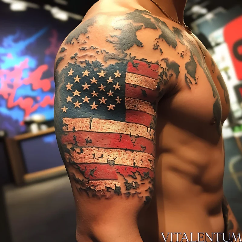 Patriotic American Flag Arm Tattoo AI Image