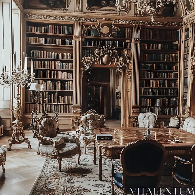 Luxurious Library Interior with Bookshelves AI Image