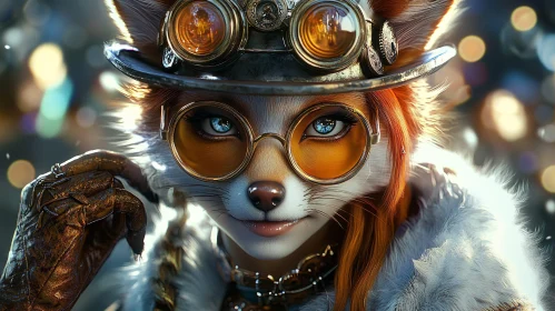 Steampunk Fox Portrait in Detailed View