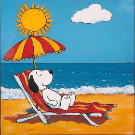 Dog Cartoon Relaxing on Beach