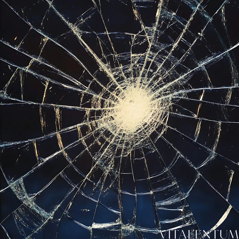 Fractured Glass with Radiating Cracks AI Image