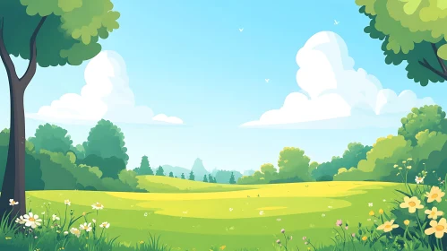 Peaceful Green Field with Wildflowers