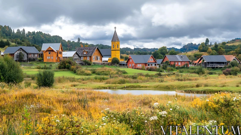 Colorful Village Landscape Photography AI Image