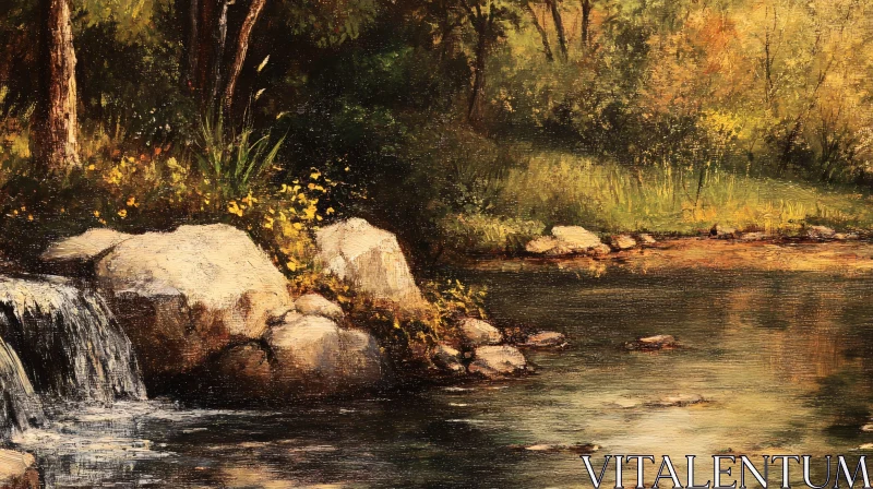 AI ART Peaceful Stream Among Greenery and Rocks