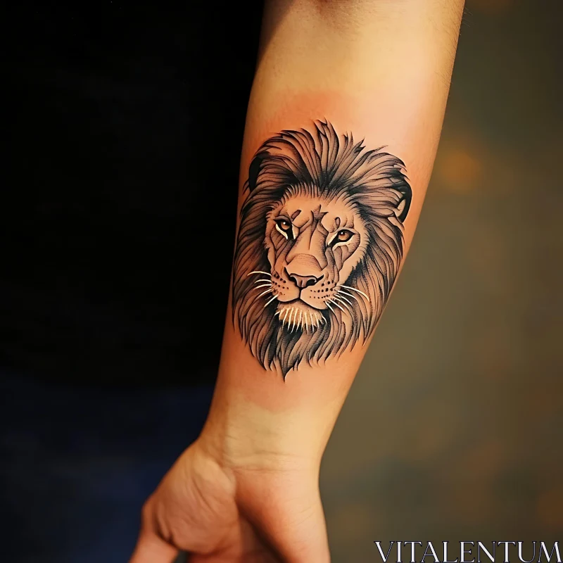 Intricate Lion Tattoo on Forearm AI Image