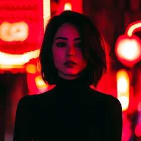 Red Neon Woman Portrait