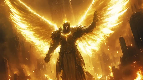 Armored Angel with Fiery Wings