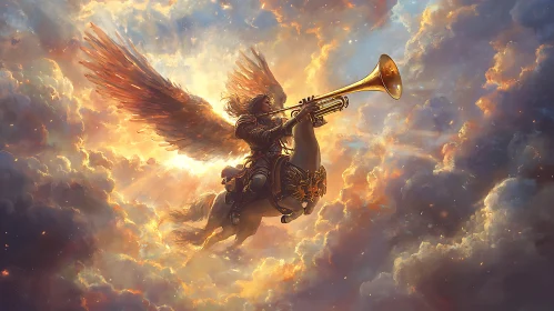 Winged Rider with Trumpet in Sky