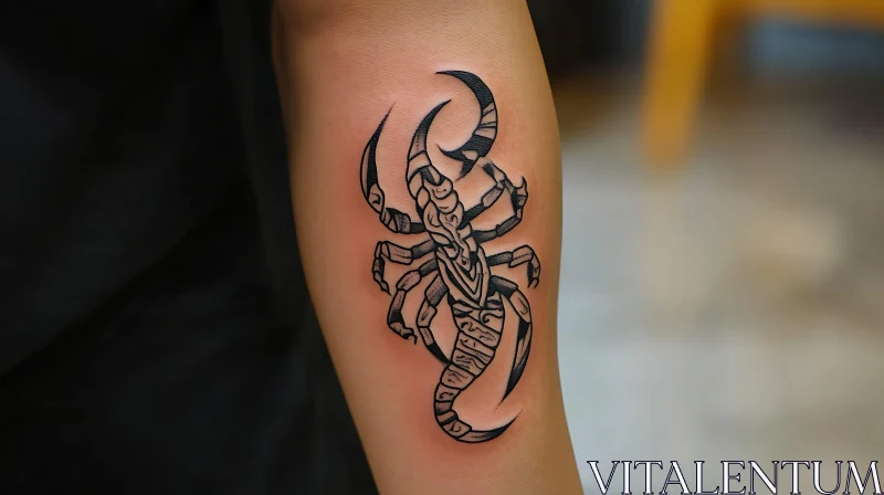 Scorpion Arm Tattoo with Tribal Patterns AI Image