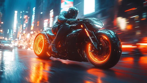 Night Ride: Motorcycle in Urban Neon