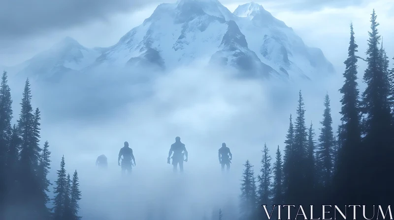 Figures in the Mist: Mountain Scene AI Image