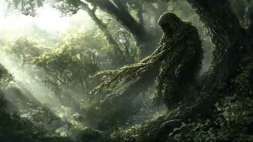 Leaf-Clad Figure in Forest Ambiance