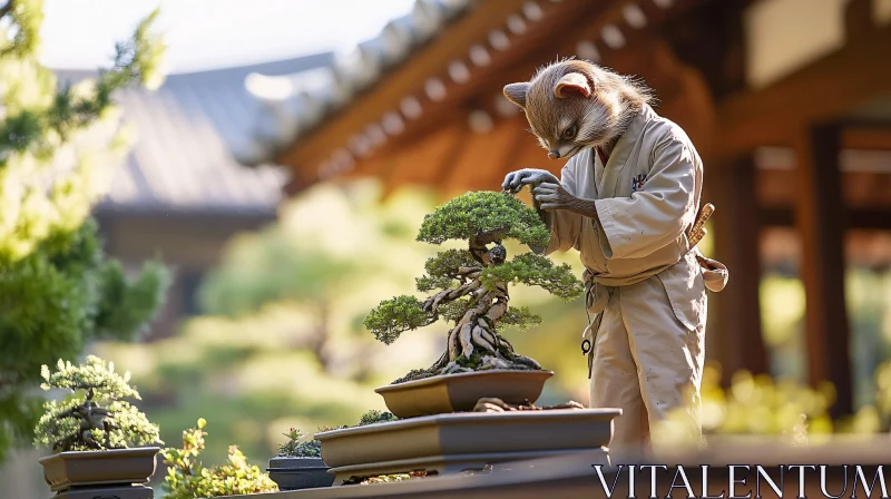 AI ART Bonsai Care with Racoon