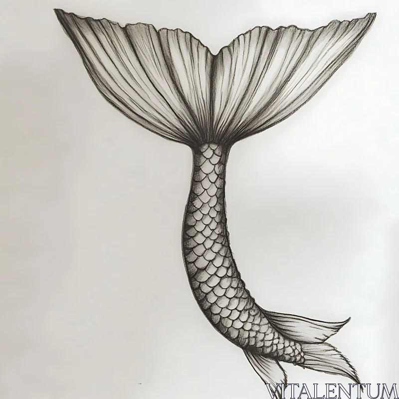 Graceful Mermaid Tail Art Sketch AI Image