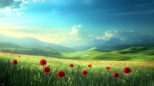 Scenic Green Hills and Poppies