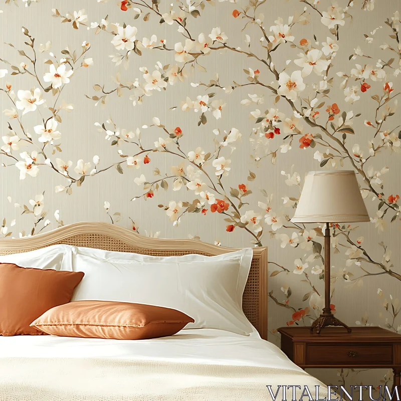 Floral Wallpaper Bedroom Decor AI Image