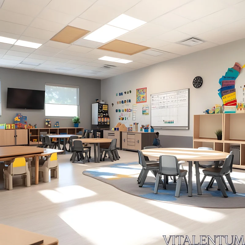 Classroom with Tables and Chairs AI Image