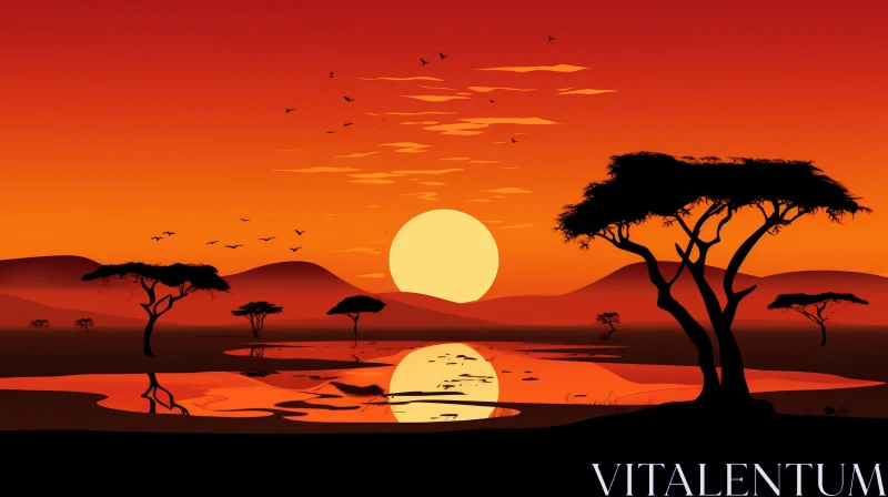 Savannah Sunset: An Atmospheric Display of Nature's Grandeur AI Image