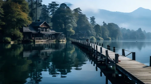 Tranquil Wooden Bridge Over a Serene Lake | Japanese Photography