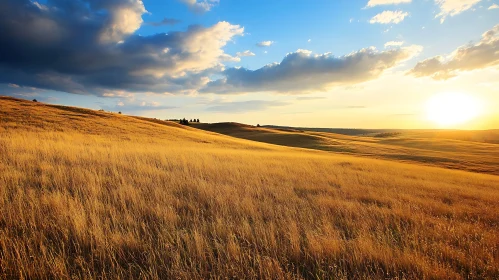 Sunset Over Golden Field Peaceful Scene