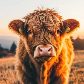 Fluffy Highland Cow in Evening Light