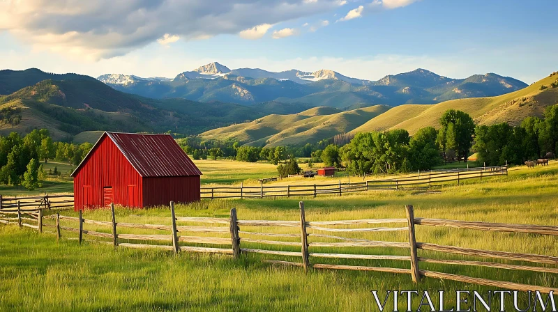 AI ART Rural Barn Scene with Mountain View