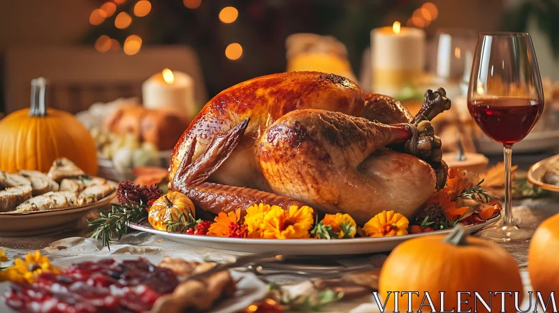 Festive Thanksgiving Dinner with Roasted Turkey AI Image