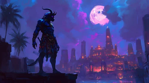 Horned Guardian in a Fantasy City