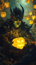 Horned Demon with Glowing Pumpkin