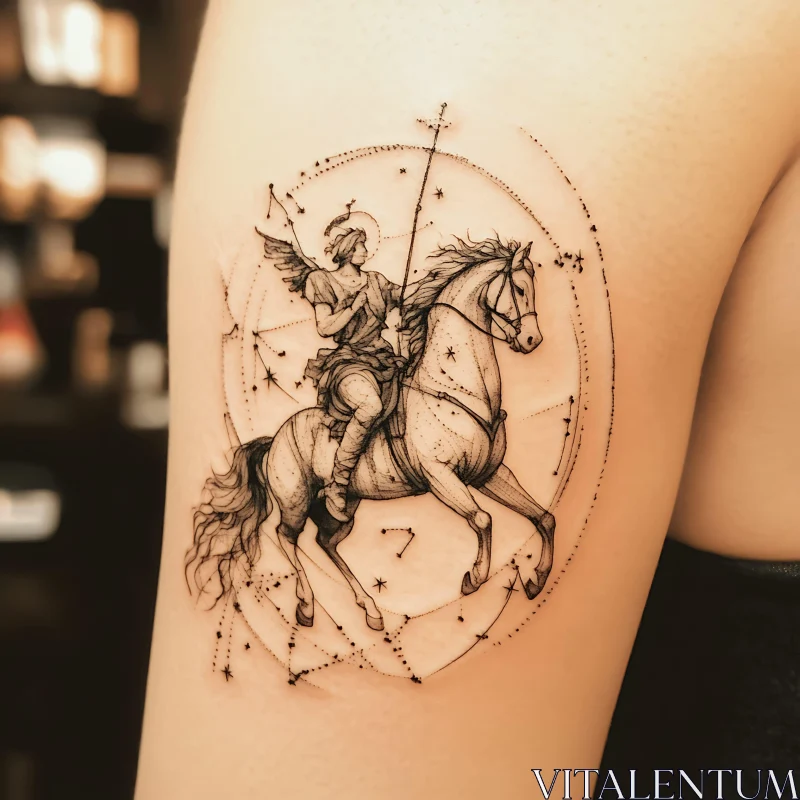 Intricate Tattoo of Winged Warrior on Horse AI Image