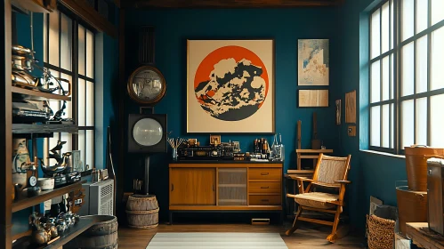 Blue Room with Vintage Furniture and Art