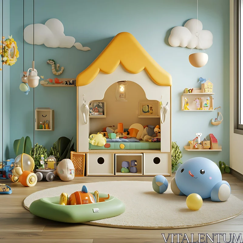 AI ART Whimsical Children's Room with Cozy Bed