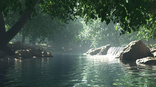 Tranquil Woodland River Scene