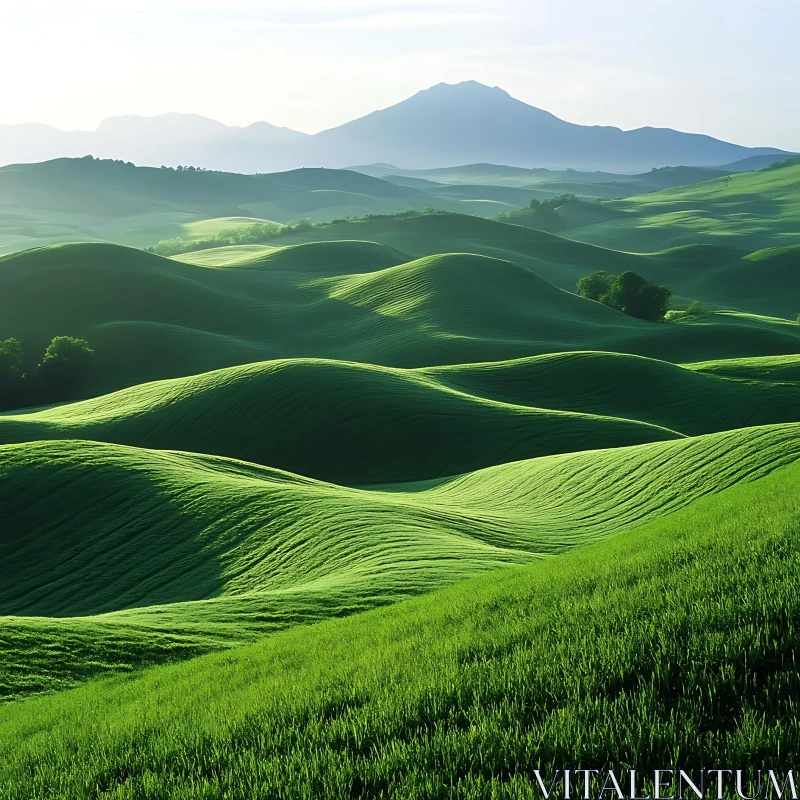 AI ART Peaceful Green Hills and Distant Mountain