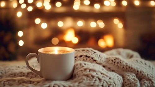 Warm Cup and Fireplace Ambiance