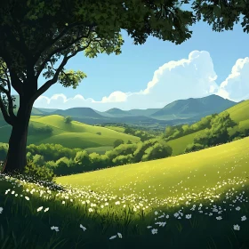 Scenic Green Hills and Wildflower Meadow