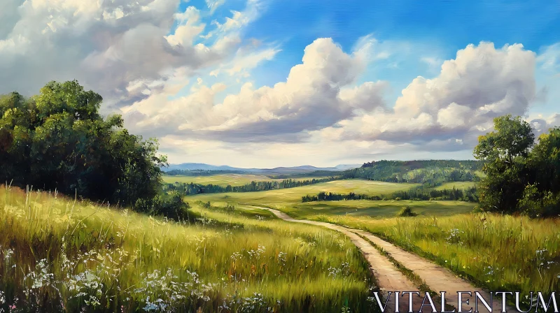 AI ART Idyllic Meadow Vista with Dirt Road