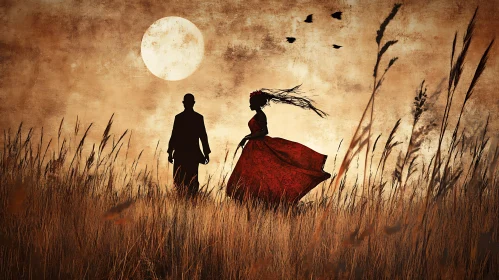 Figures in a Field under the Moon