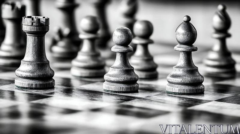 Monochromatic Chess Strategy Close-Up AI Image