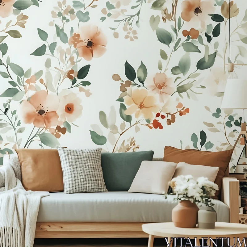 Comfortable Interior with Floral Design AI Image