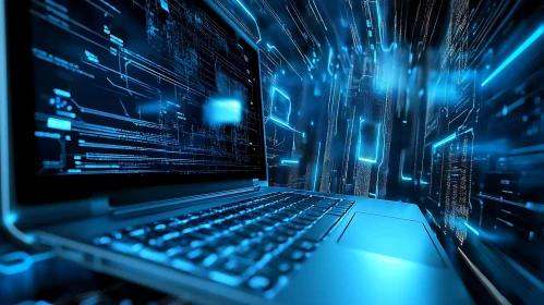 Blue Data Flow on Laptop