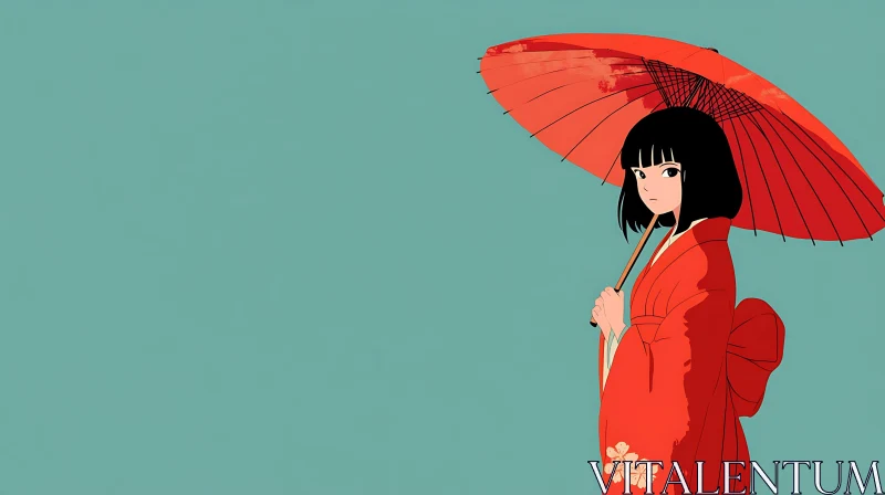 Kimono Girl with Parasol Anime Style AI Image